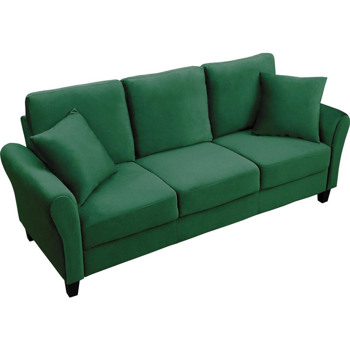Modern Velvet Couch with 2 Pillow, 78 Inch Width Living Room Furniture, 3 Seater Sofa with Plastic Legs