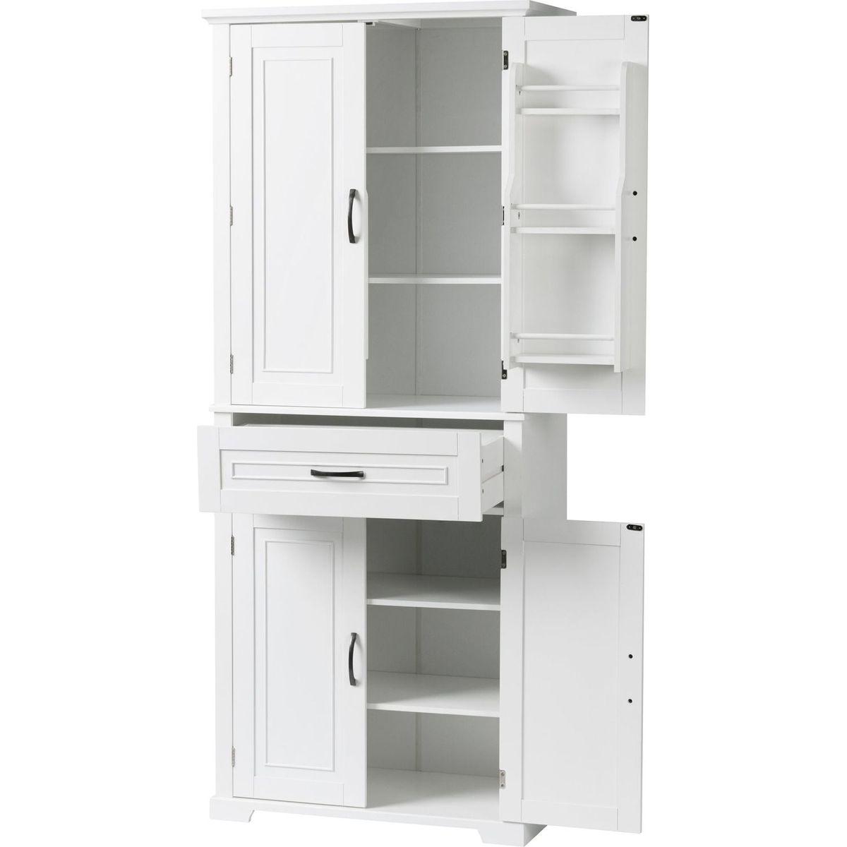 Bathroom Storage Cabinet with Doors and Drawer, Multiple Storage Space, Adjustable Shelf, White