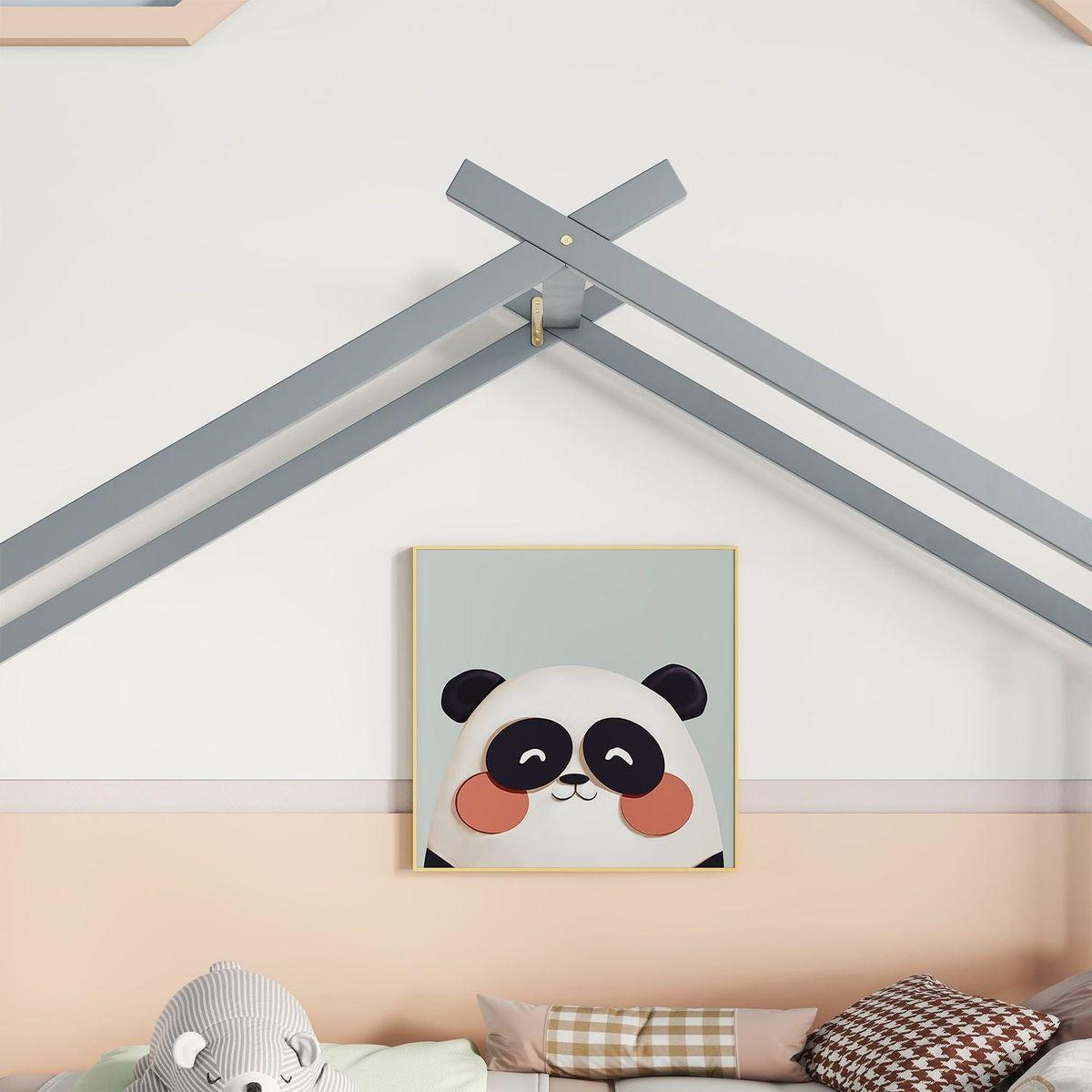 Twin Size House-shaped Bed with Trundle,Grey