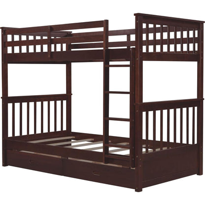 Twin-Over-Twin Bunk Bed with Ladders and Two Storage Drawers (Espresso)