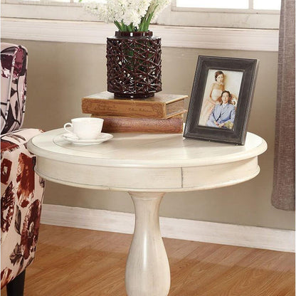 Rene Round Wood Pedestal Side Table, White