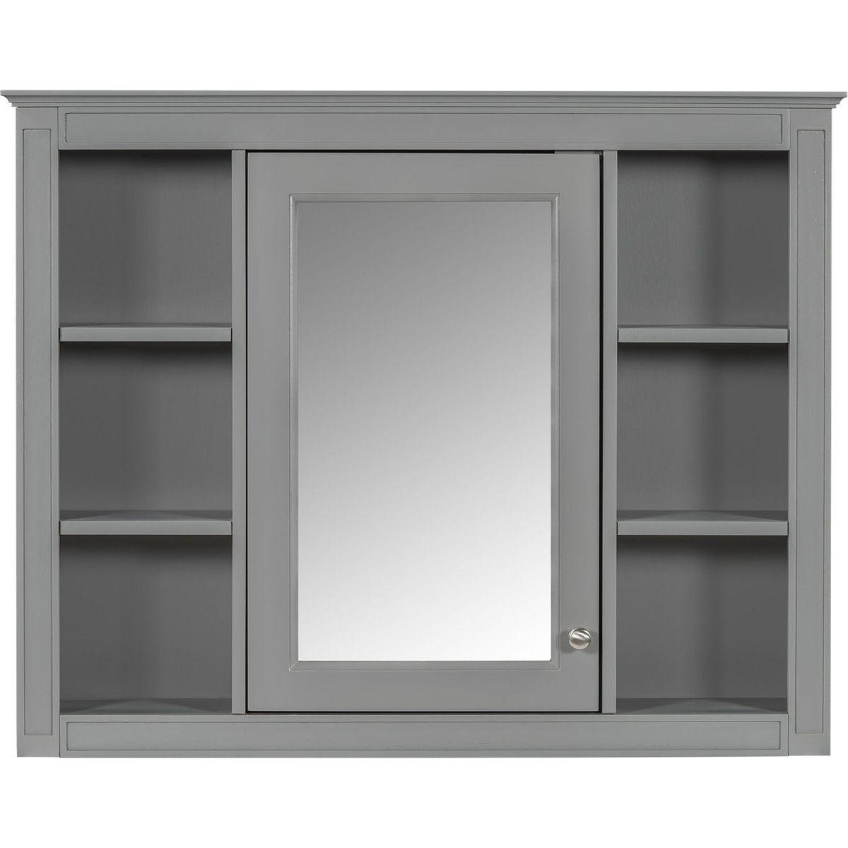 35" x 27.5" Medicine Cabinet, Wall Mounted Bathroom Storage Cabinet, Modern Bathroom Wall Cabinet with Mirror, Mirror Cabinet with 6 Open Shelves (Not Include Bathroom Vanity)
