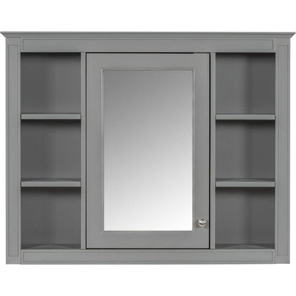 35" x 27.5" Medicine Cabinet, Wall Mounted Bathroom Storage Cabinet, Modern Bathroom Wall Cabinet with Mirror, Mirror Cabinet with 6 Open Shelves (Not Include Bathroom Vanity)