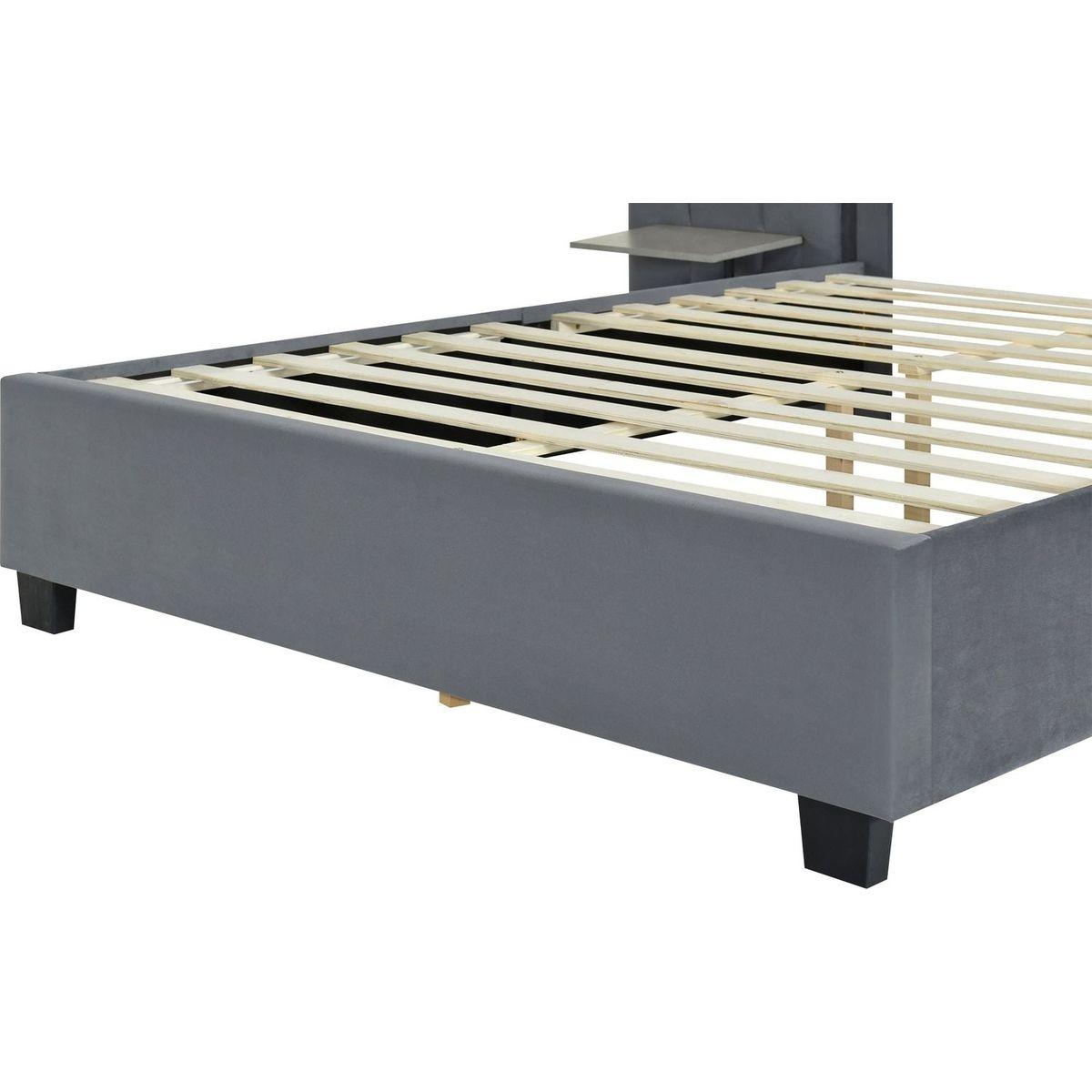 Queen Size Upholstered Platform Bed with Big Headboard, Bedroom Furniture, Velvet, Gray