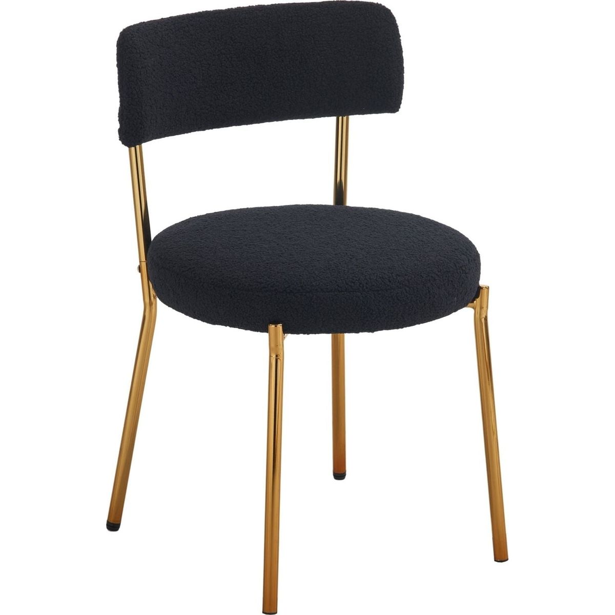 Set of 2 mid-century modern dining chairs - Teddy fabric upholstery - Curved back - Metal frame - Black | Elegant and comfortable kitchen chairs