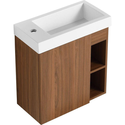 20" Floating Wall-Mounted Bathroom Vanity with White Resin Sink & Soft-Close Cabinet Door