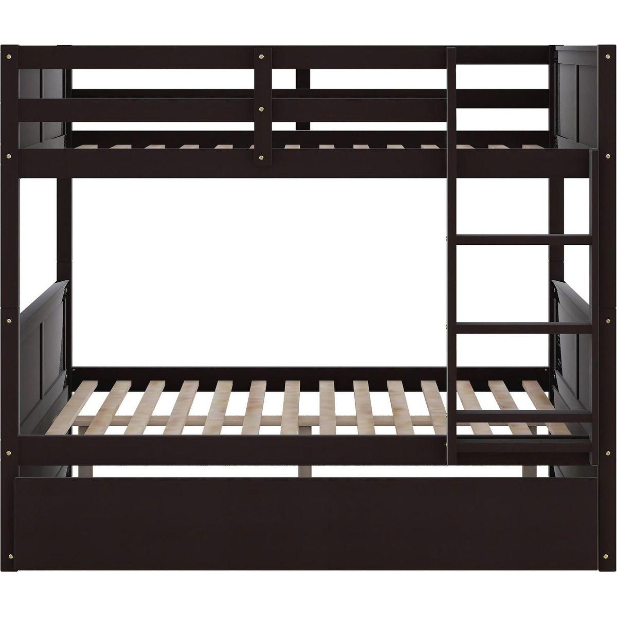 Full Over Full Bunk Bed with Twin Size Trundle, Espresso