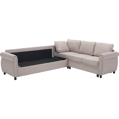 Sleeper Sofa, 2 in 1 Pull Out Couch Bed,6 seater sofa bed, L Shaped Sleeper Sectional Sofa Couch,Riveted sofa,104" Large combined sofa Bed in living room, Beige