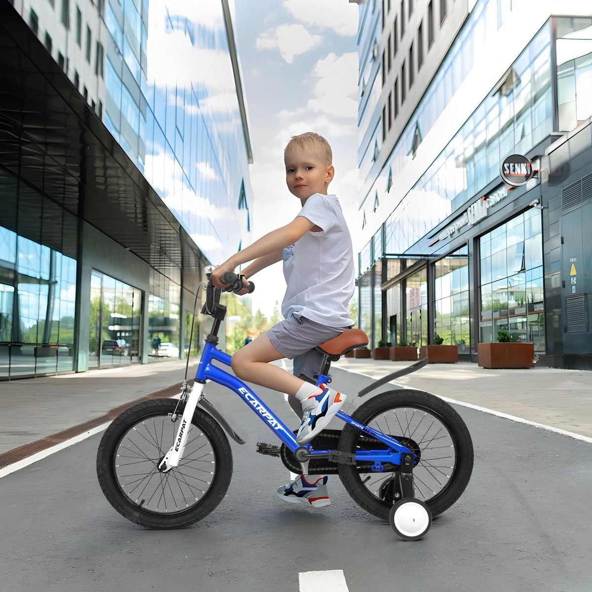 Kids Bike 14 inch for Boys & Girls with Training Wheels, Freestyle Kids' Bicycle with fender.