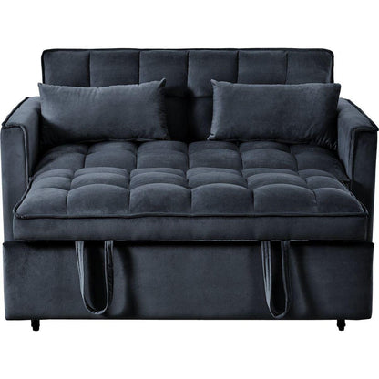 3 in 1 Convertible Sleeper Sofa Bed, Modern Pull Out Couch Bed, Adjustable Backrest, Velvet Loveseat Futon Sofa with Pillows & Pockets for Living Room Apartment, Black