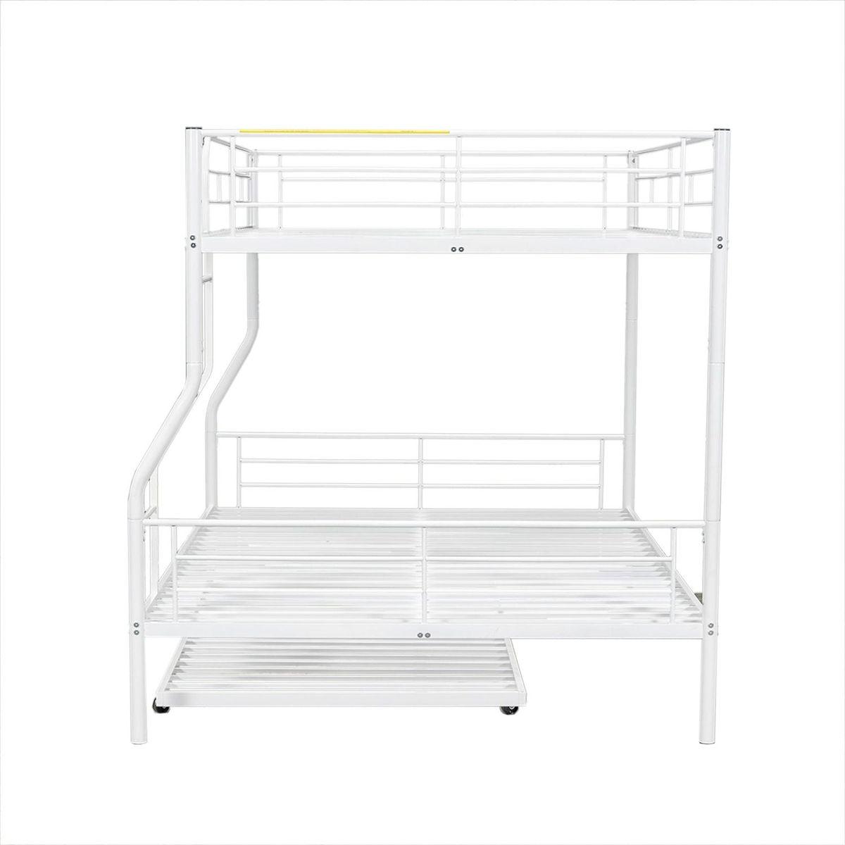 Full XL Over Queen Metal Bunk Bed with Trundle, White