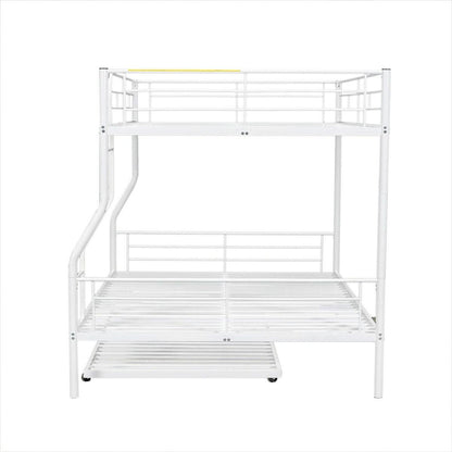 Full XL Over Queen Metal Bunk Bed with Trundle, White