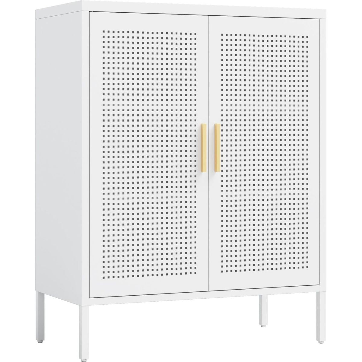 Metal Storage Cabinet with 2 Doors and 2 Adjustable Shelves, Steel Lockable Garage Storage Cabinet, Metal File Cabinet for Home Office School Gym, White