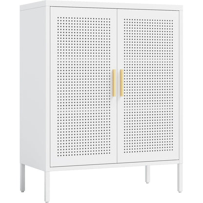 Metal Storage Cabinet with 2 Doors and 2 Adjustable Shelves, Steel Lockable Garage Storage Cabinet, Metal File Cabinet for Home Office School Gym, White