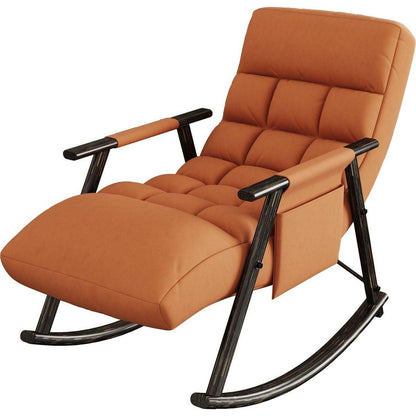Casual folding rocking chair upholstered, lounge rocking chair adjustable high back and foot rest,side pockets placed in living room bedroom balcony