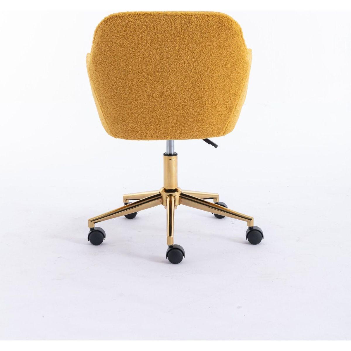 Modern Teddy Fabric Material Adjustable Height 360 Revolving Home Office Chair With Gold Metal Legs And Universal Wheel For Indoor,Yellow