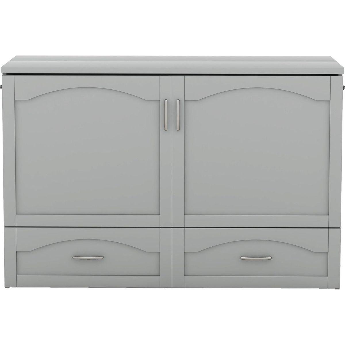 Queen Size Murphy Bed Wall Bed with drawer and a set of Sockets & USB Ports, Pulley Structure Design, Gray