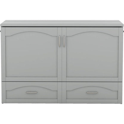 Queen Size Murphy Bed Wall Bed with drawer and a set of Sockets & USB Ports, Pulley Structure Design, Gray
