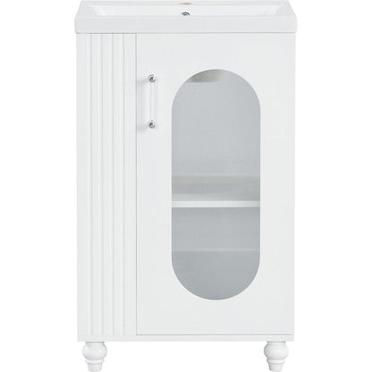 20" Bathroom Vanity with Sink, Bathroom Vanity Cabinet with Two-tier Shelf, Adjustable Shelf, Solid Wood and MDF, White