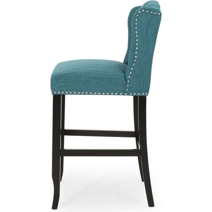 Vienna Contemporary Fabric Tufted Wingback 31 Inch Counter Stools, Set of 2, Teal and Dark Brown