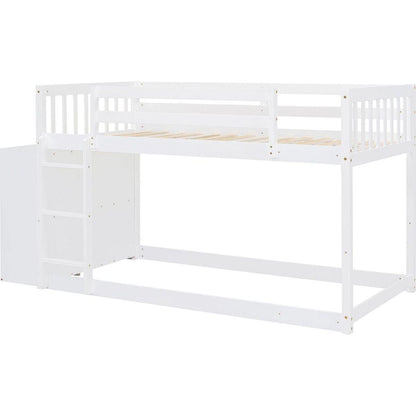 Twin over Twin Bunk Bed with 4 Drawers and 3 Shelves-White