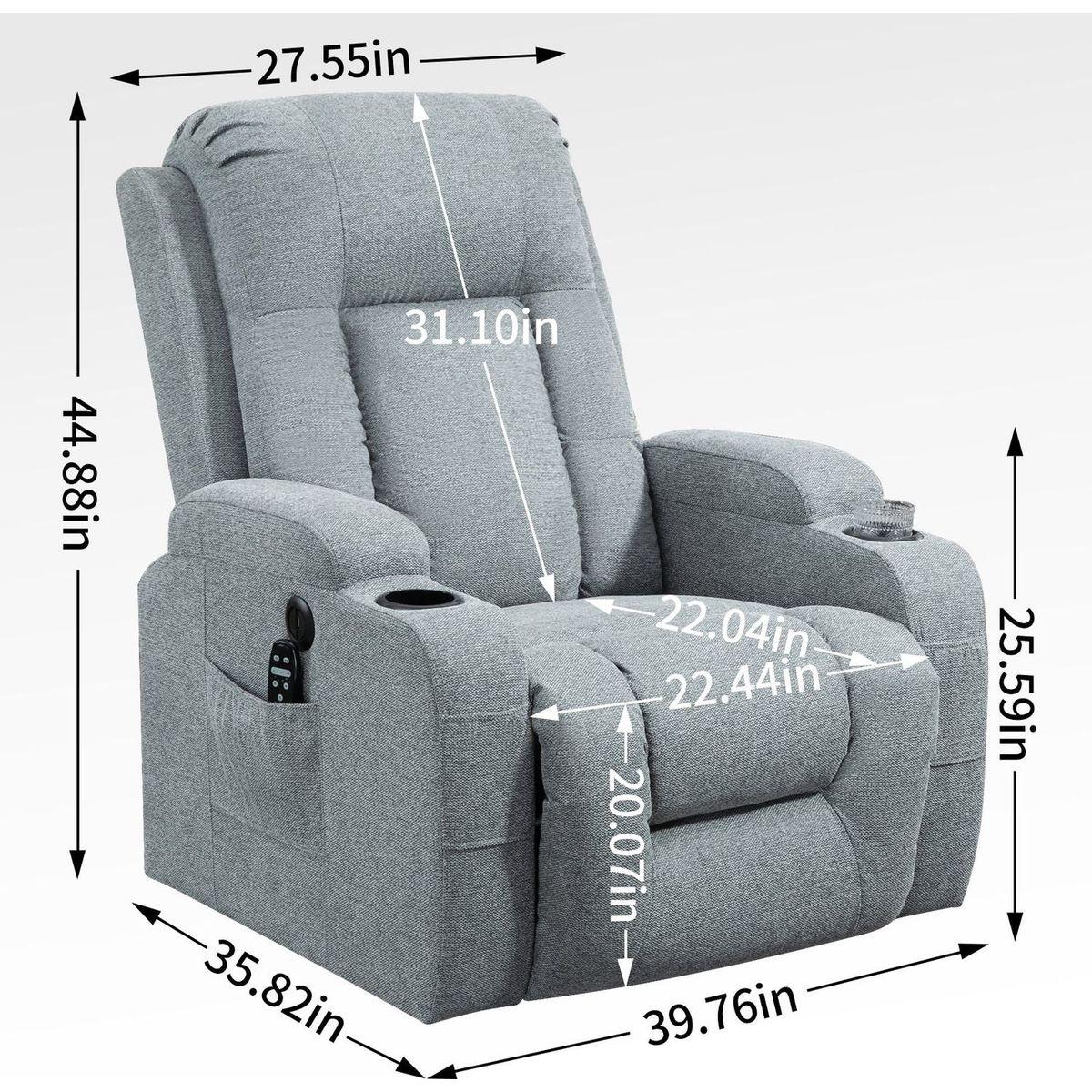 Infinite Position Okin Motor Up to 350 LBS Power Lift Recliner Chair for Elderly, Heavy Duty Motion Mechanism with 8-Point Vibration Massage and Lumbar Heating, USB Charging Port, Cup Holders, Grey