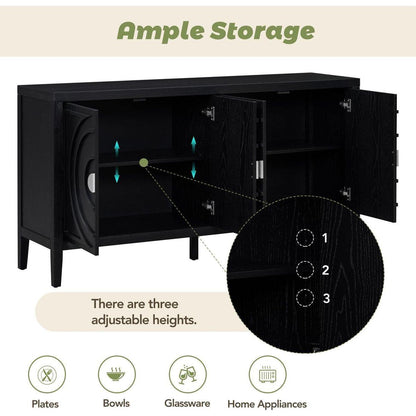 Retro Sideboard door with Circular Groove Design Round Metal Door Handle for Entrance, Dining Room, Living Room (Black)