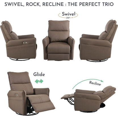 270 Power Swivel Rocker Recliner Chair, Electric Glider Reclining Sofa with USB Ports, Power Swivel Glider, Rocking Chair Nursery Recliners for Living Room Bedroom(Brown)