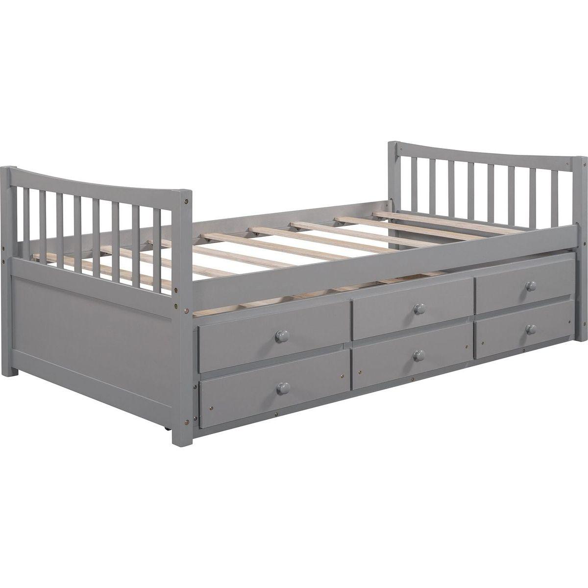 Daybed with Trundle and Drawers, Twin Size, Gray