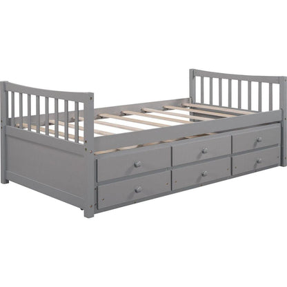 Daybed with Trundle and Drawers, Twin Size, Gray