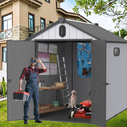 XWT012-1 6*8ft resin plastic storage shed for backyard garden big spire Tool storage