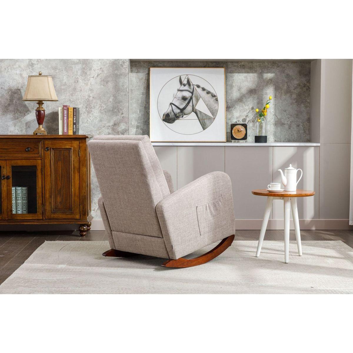 High Back Rocking Chair Nursery Chair .Comfortable Rocker Fabric Padded Seat .Modern High Back Armchair