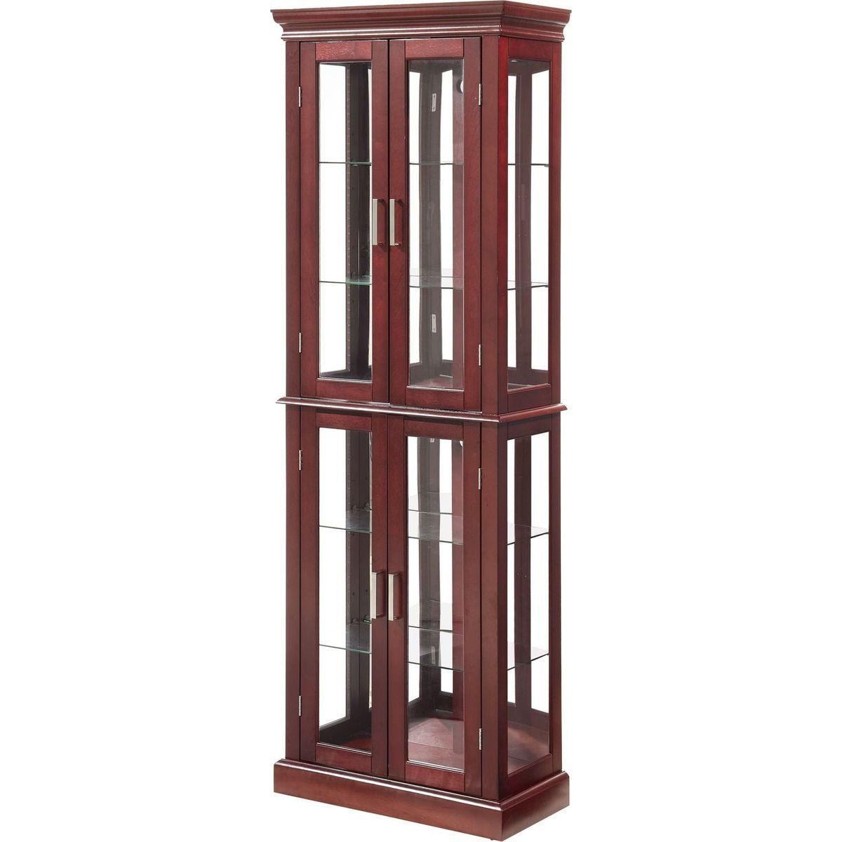 Curio Cabinet Lighted Curio Diapaly Cabinet with Adjustable Shelves and Mirrored Back Panel, Tempered Glass Doors (Cherry, 6 Tier), (E26 light bulb not included)