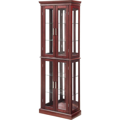Curio Cabinet Lighted Curio Diapaly Cabinet with Adjustable Shelves and Mirrored Back Panel, Tempered Glass Doors (Cherry, 6 Tier), (E26 light bulb not included)