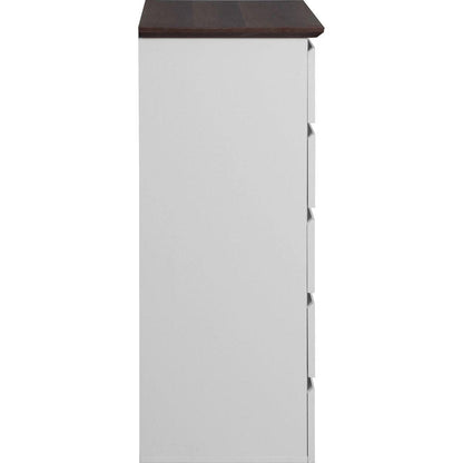 Tall White Dresser for Bedroom, Mid Century Modern Dresser with Drawers, 5 Drawer Dresser with Wood Color Top, Small Dresser for Kids Bedroom, Living Room