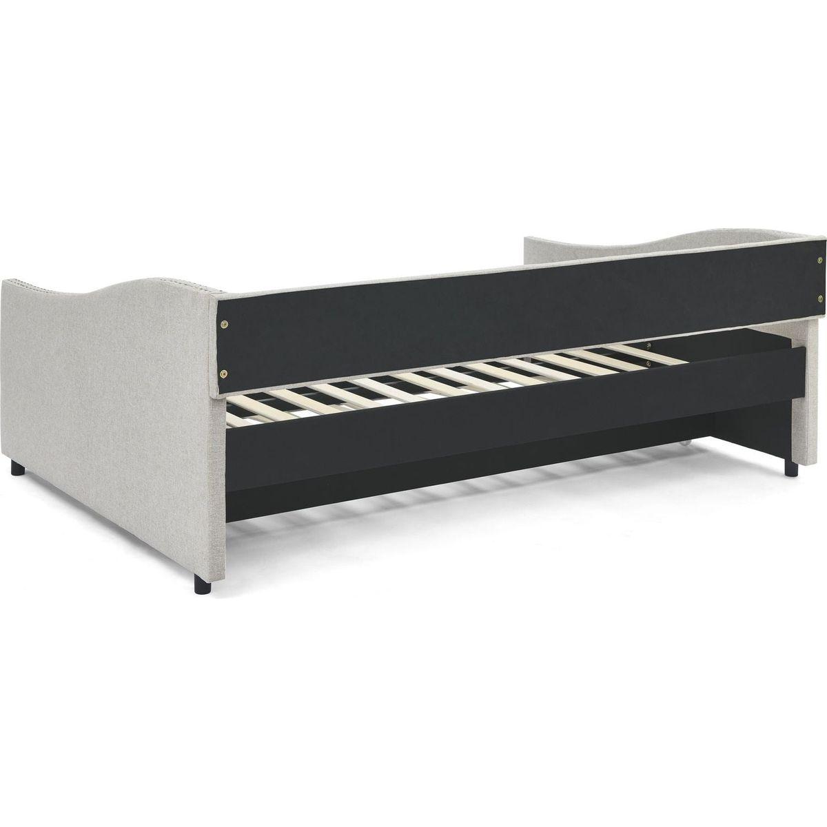 Full Size Daybed with Twin Size Trundle Upholstered Tufted Sofa Bed, with Button on Back and Copper Nail on Waved Shape Arms,Beige (80.5"x55.5"x27.5")