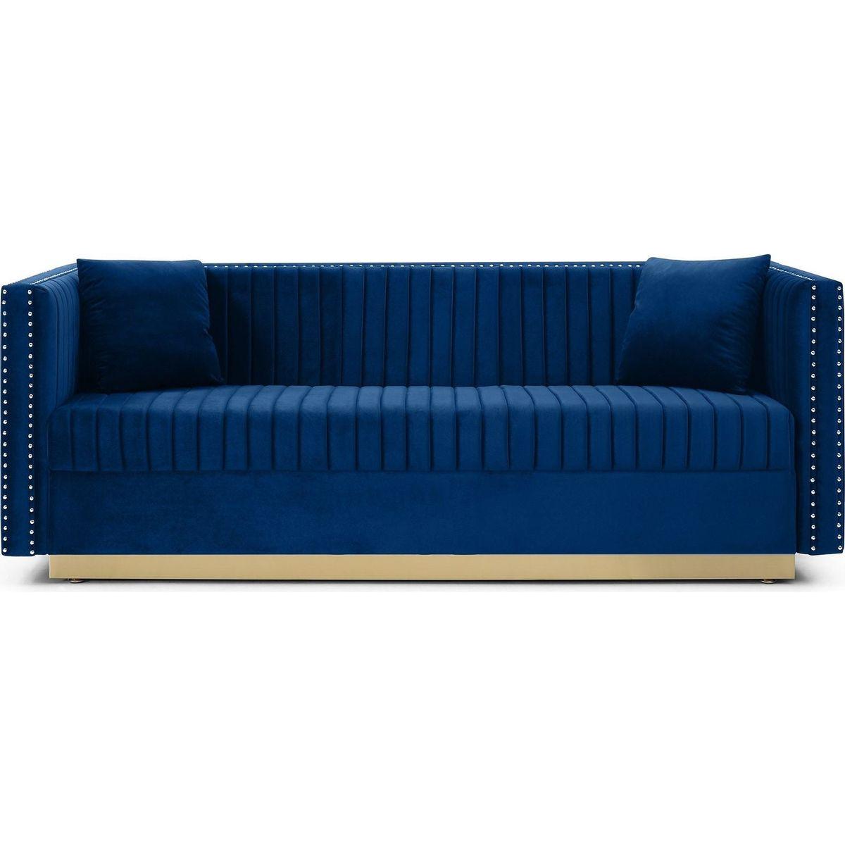 Contemporary Vertical Channel Tufted Velvet Sofa Loveseat Set Modern Upholstered 2pcs set Couch for Living Room Apartment with 4pillows,Blue