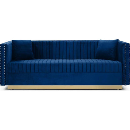 Contemporary Vertical Channel Tufted Velvet Sofa Loveseat Set Modern Upholstered 2pcs set Couch for Living Room Apartment with 4pillows,Blue