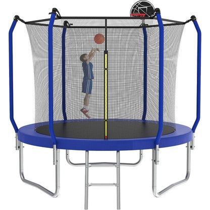 8FT Trampoline with Basketball Hoop, ASTM Approved Reinforced Type Outdoor Trampoline with Enclosure Net