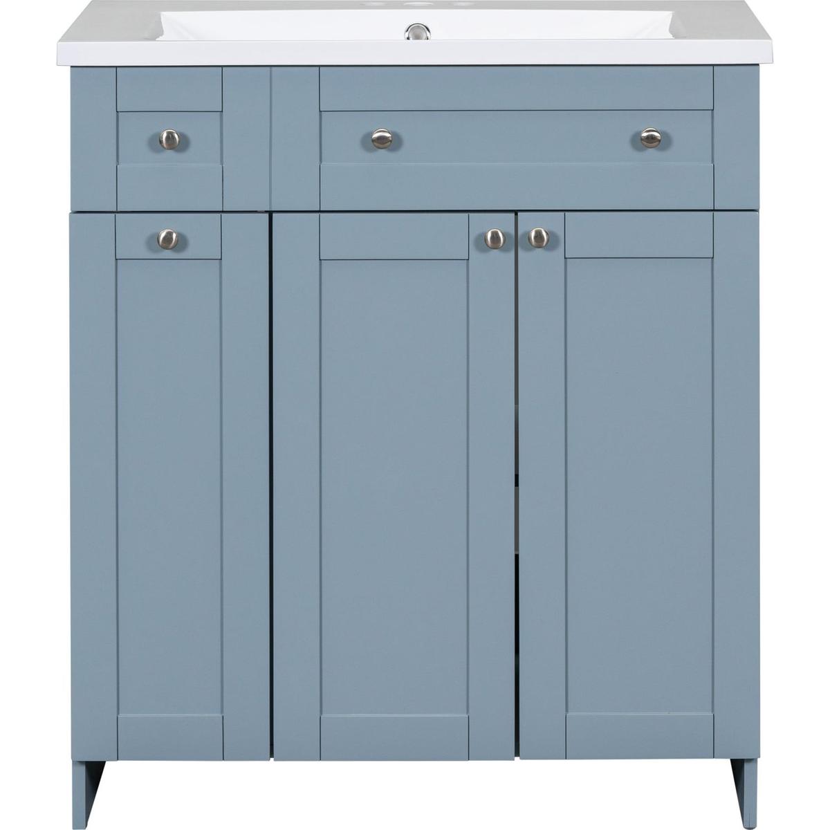 Modern 30-Inch Bathroom Vanity Cabinet with Easy-to-Clean Resin Integrated Sink in Blue