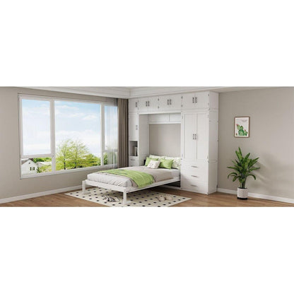 Full Size Murphy Bed with Lockers and Wardrobes, With installation video, White