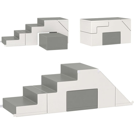 Qaba Foam Play Set for Toddlers and Children, Easy-to-clean 2 Piece Soft & Safe Kids Climbing Set for Crawling or Sliding, Light Gray