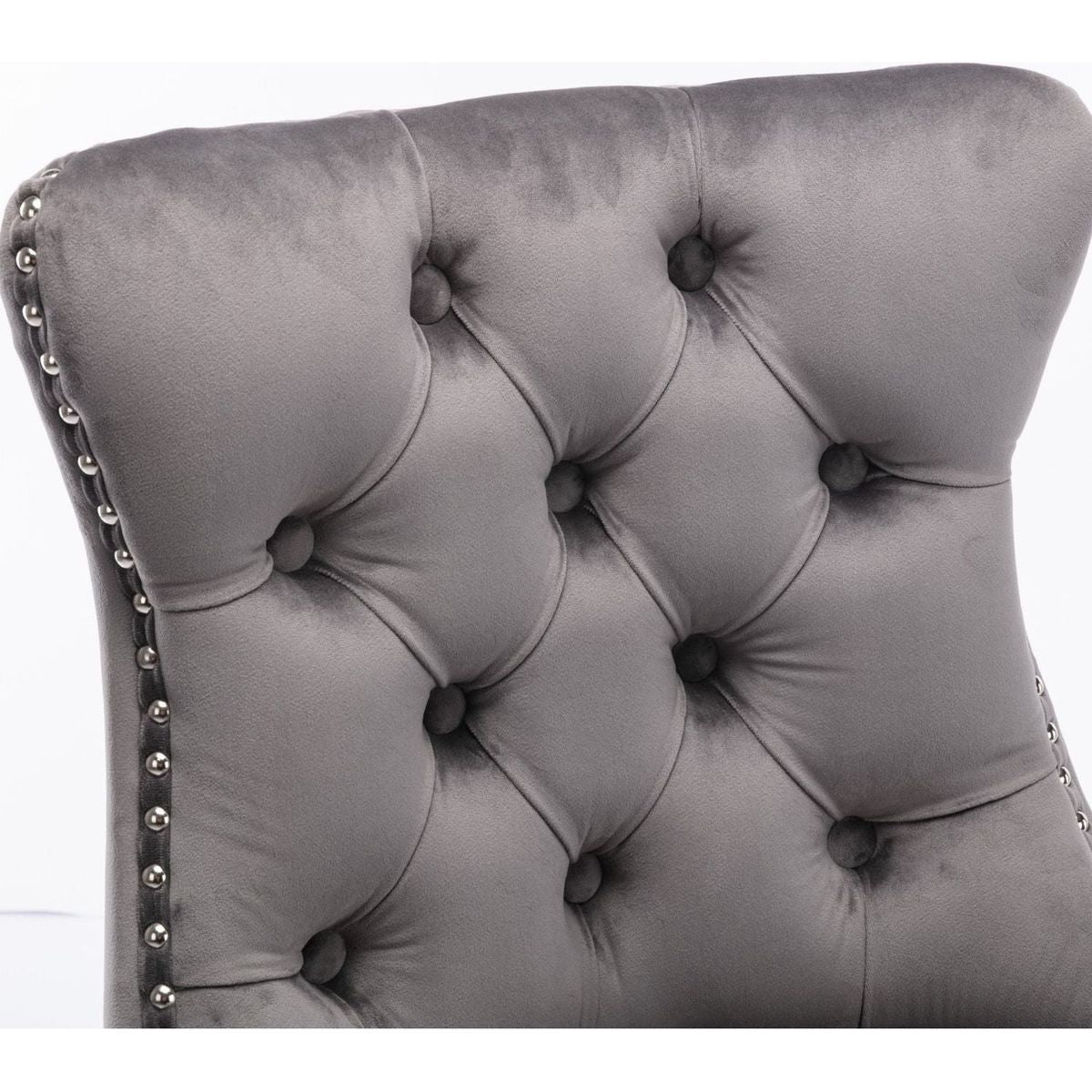 Contemporary Velvet Upholstered Barstools with Button Tufted Decoration and Wooden Legs, and Chrome Nailhead Trim, Leisure Style Bar Chairs,Bar stools, Set of 2 (Gray)