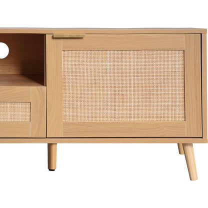 Rattan TV Stand for TVs up to 85", Modern Farmhouse Media Console, Entertainment Center with Solid Wood Legs, TV Cabinet for Living Room,Home Theatre