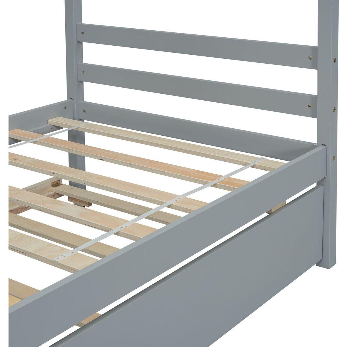 Twin Size House-shaped Bed with Trundle,Grey