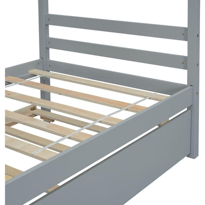 Twin Size House-shaped Bed with Trundle,Grey