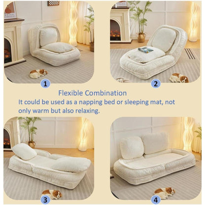 Human Dog Bed, Lazy Sofa Couch, 5 Adjustable Position,sit,sleep,fold,suit to put in bedroom, living room, Space Saving Design,White