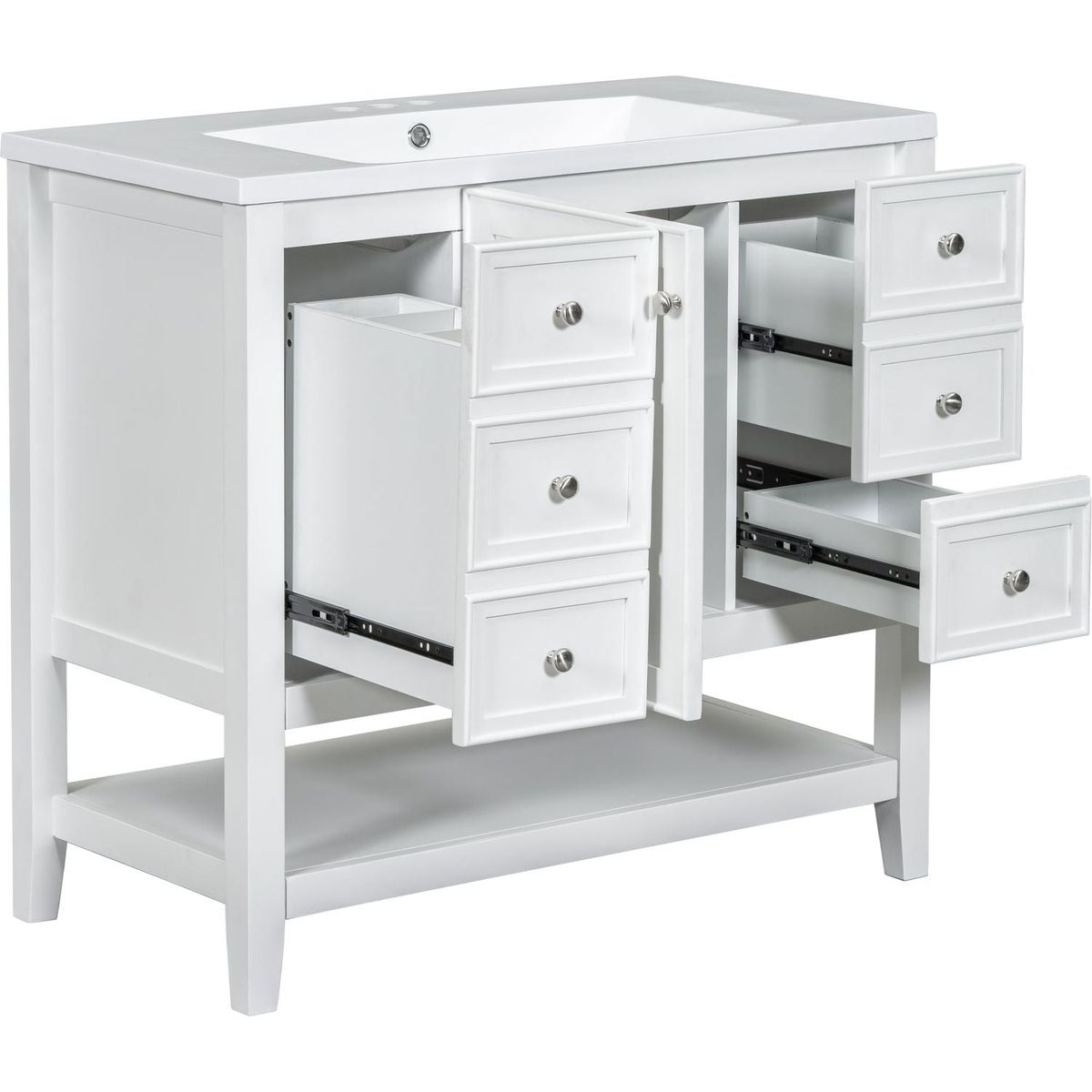 36" Bathroom Vanity with Sink Combo, One Cabinet and Three Drawers, Solid Wood and MDF Board, White