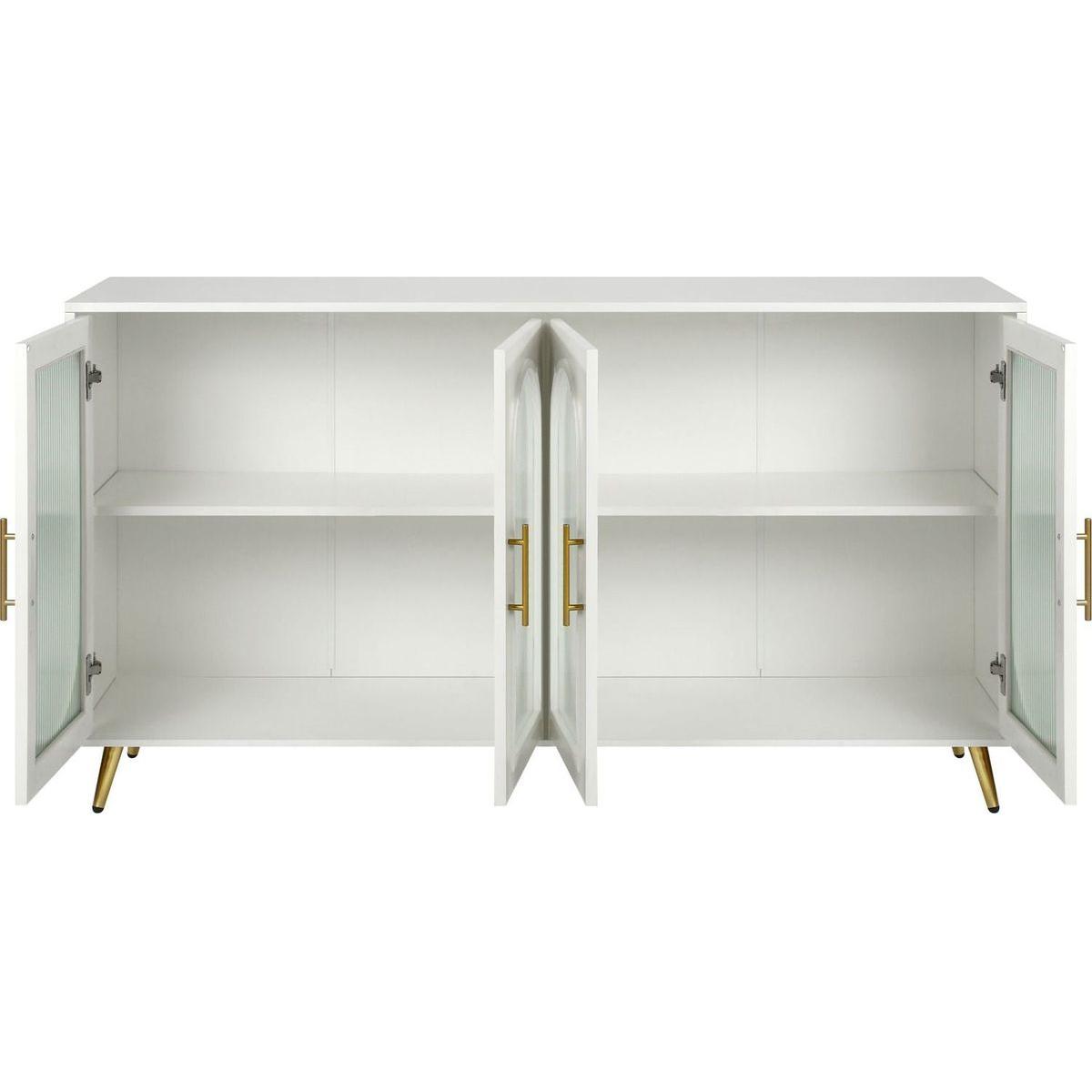 TV Stand for 65+ Inch TV, Wood TV Stand with Storage Cabinet & Adjustable Shelves, Media TV Console for Living Room Bedroom(White)