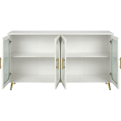 TV Stand for 65+ Inch TV, Wood TV Stand with Storage Cabinet & Adjustable Shelves, Media TV Console for Living Room Bedroom(White)